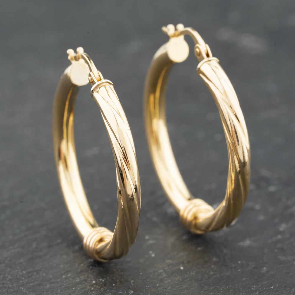 Second Hand Yellow Gold 27mm Half Twisted Creole Earrings 41174027