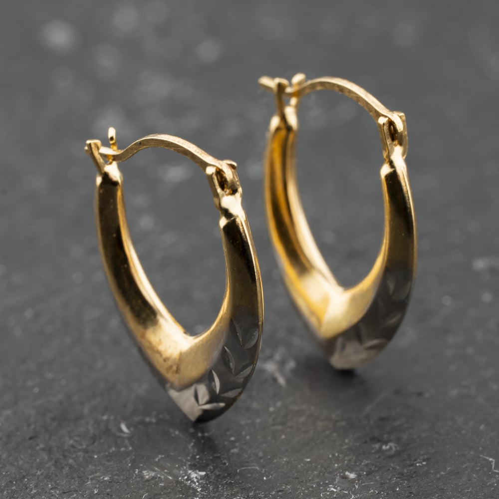 Second Hand Two Colour Gold 16.3mm Diamond Cut Creole Earrings 41174109