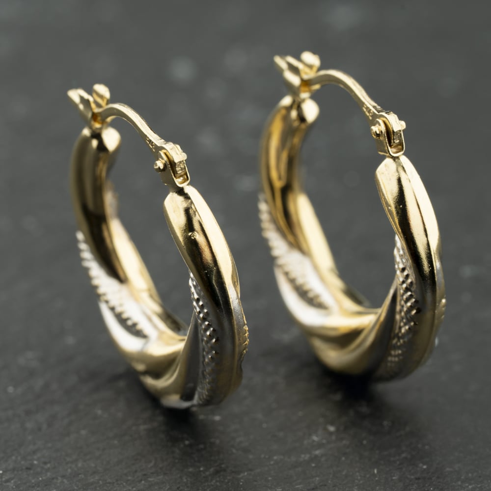 Second Hand Two Colour Gold 21mm Patterned Creole Earrings 41174128