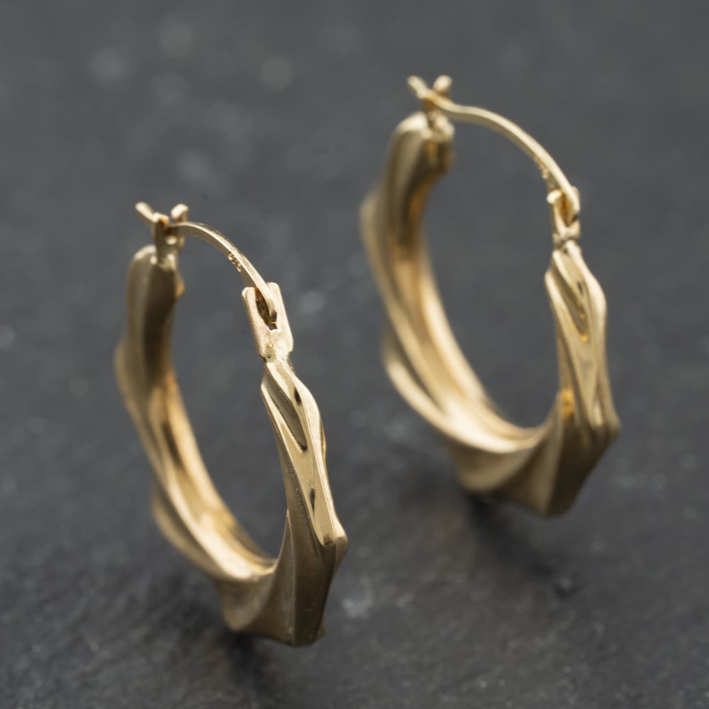 Second Hand Yellow Gold 20mm Grooved Hexagonal Creole Earrings 41174158