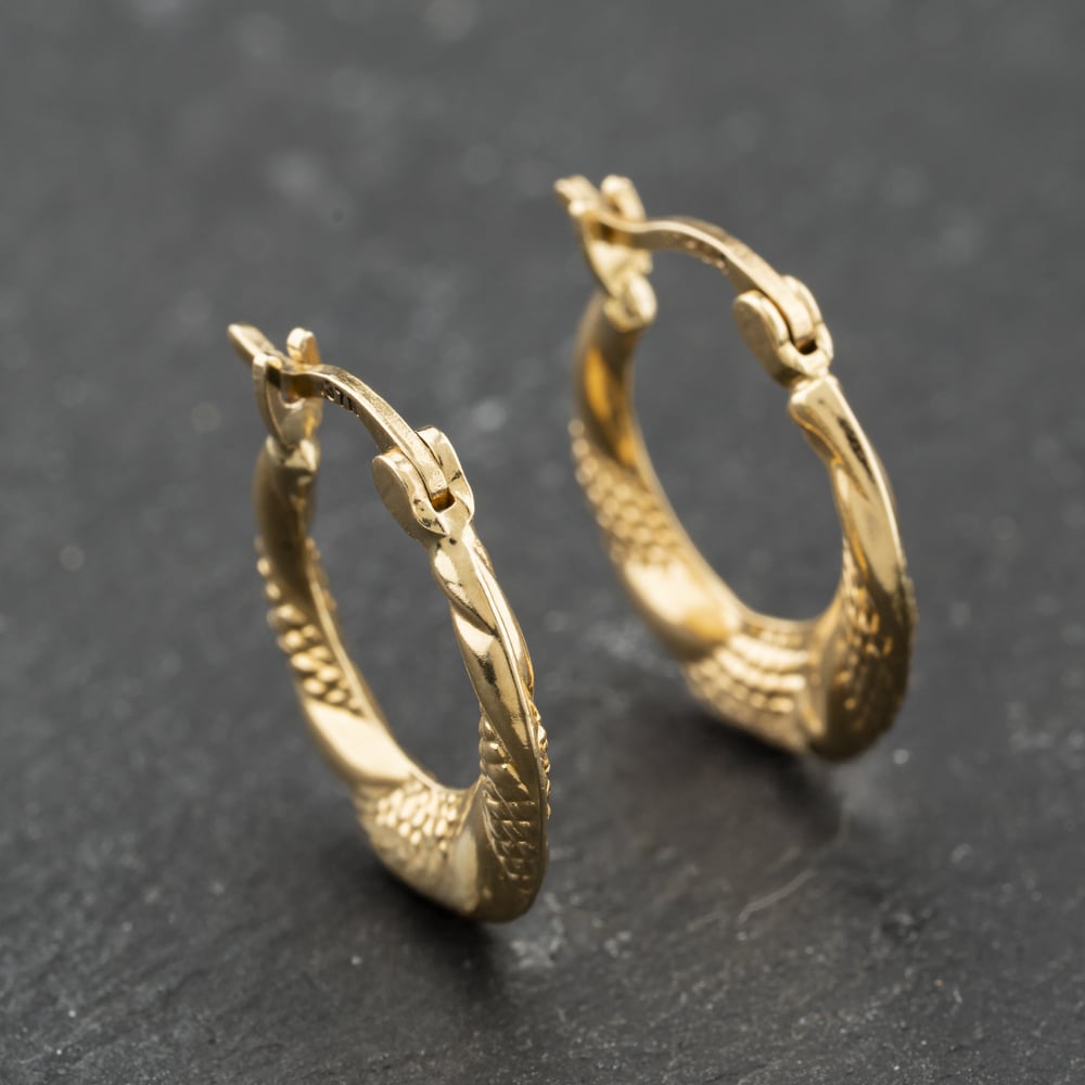 Second Hand Yellow Gold 16mm Polished & Textured Grooved Creole Earrings 41174163