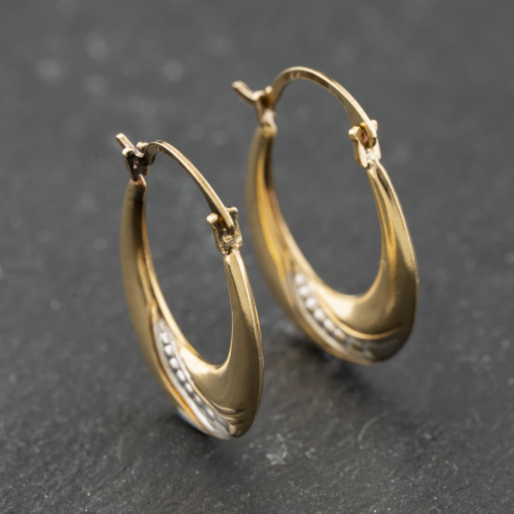 Second Hand Two Colour Gold 21mm Patterened Creole Earrings 41174165