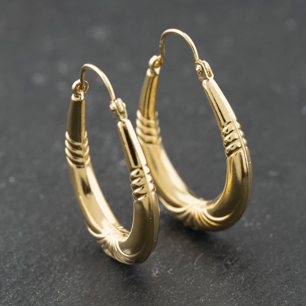 Second Hand Yellow Gold 28mm Patterened Creole Earrings 41174166