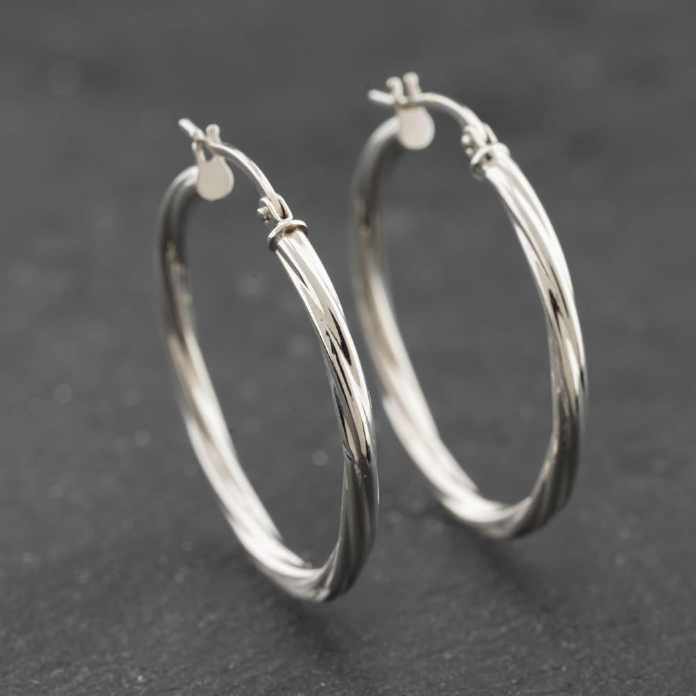 Second Hand White Gold Twist Hoop Earrings 41174187