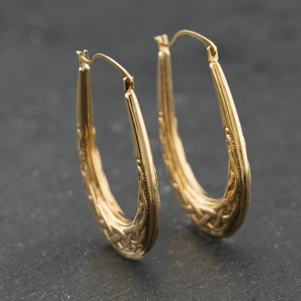 Second Hand Yellow Gold Oval Celtic Pattern Creole Earrings 41174189