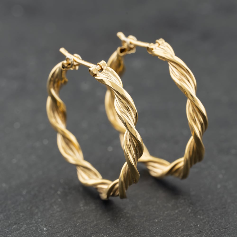 Second Hand 9ct Yellow Gold Twist Hoop Earrings 41174190