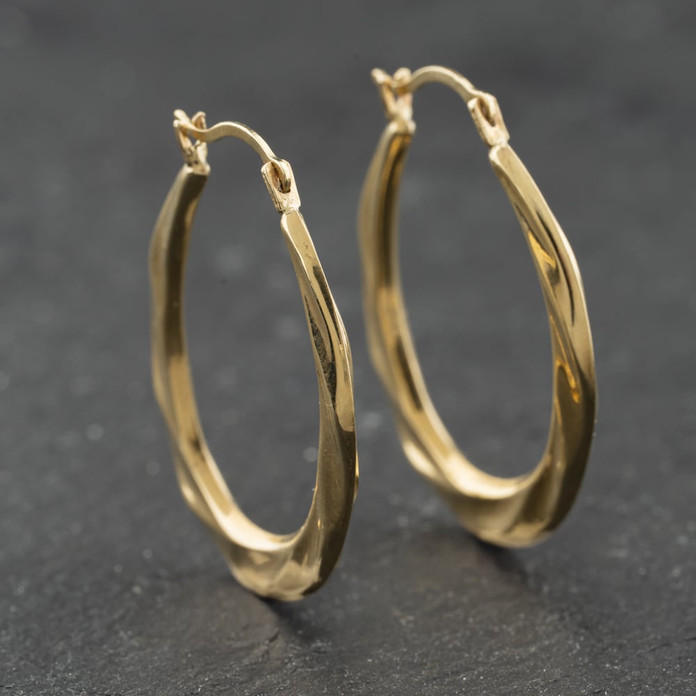 Second Hand Yellow Gold Oval Patterned Creole Earrings 41174193