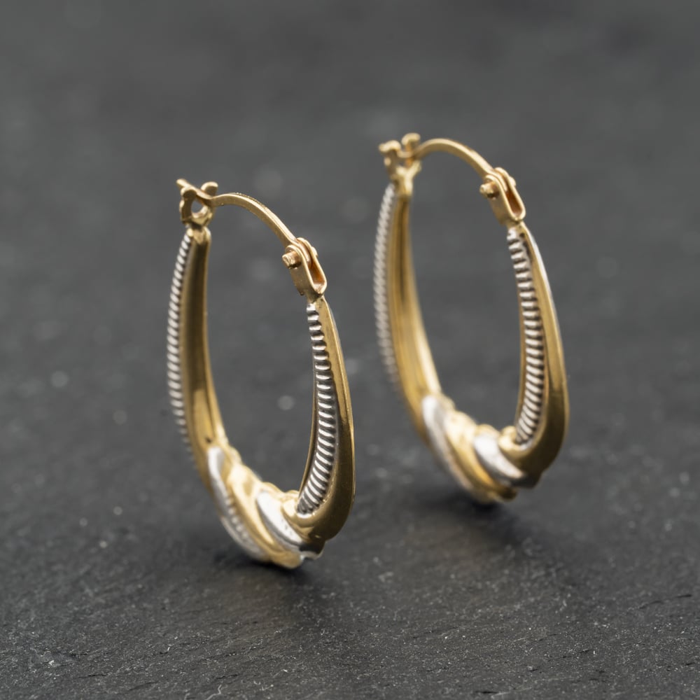 Second Hand Yellow Gold Oval Patterned Creole Earrings 41174201