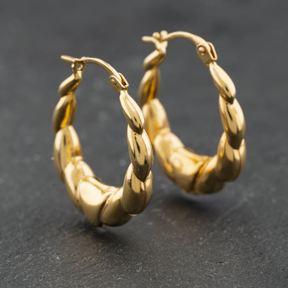 Second Hand Yellow Gold Oval Embossed Creole Earrings 41174209