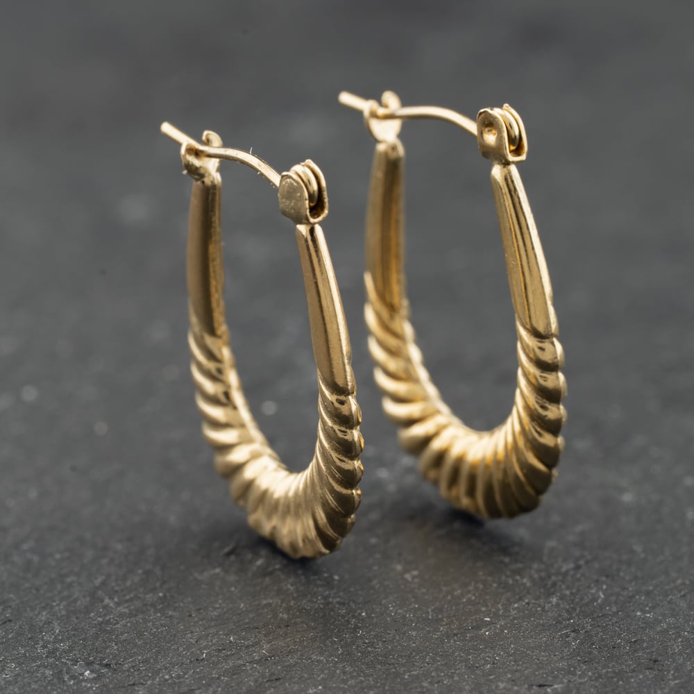 Second Hand Yellow Gold Oval Patterned Creole Earrings 41174214