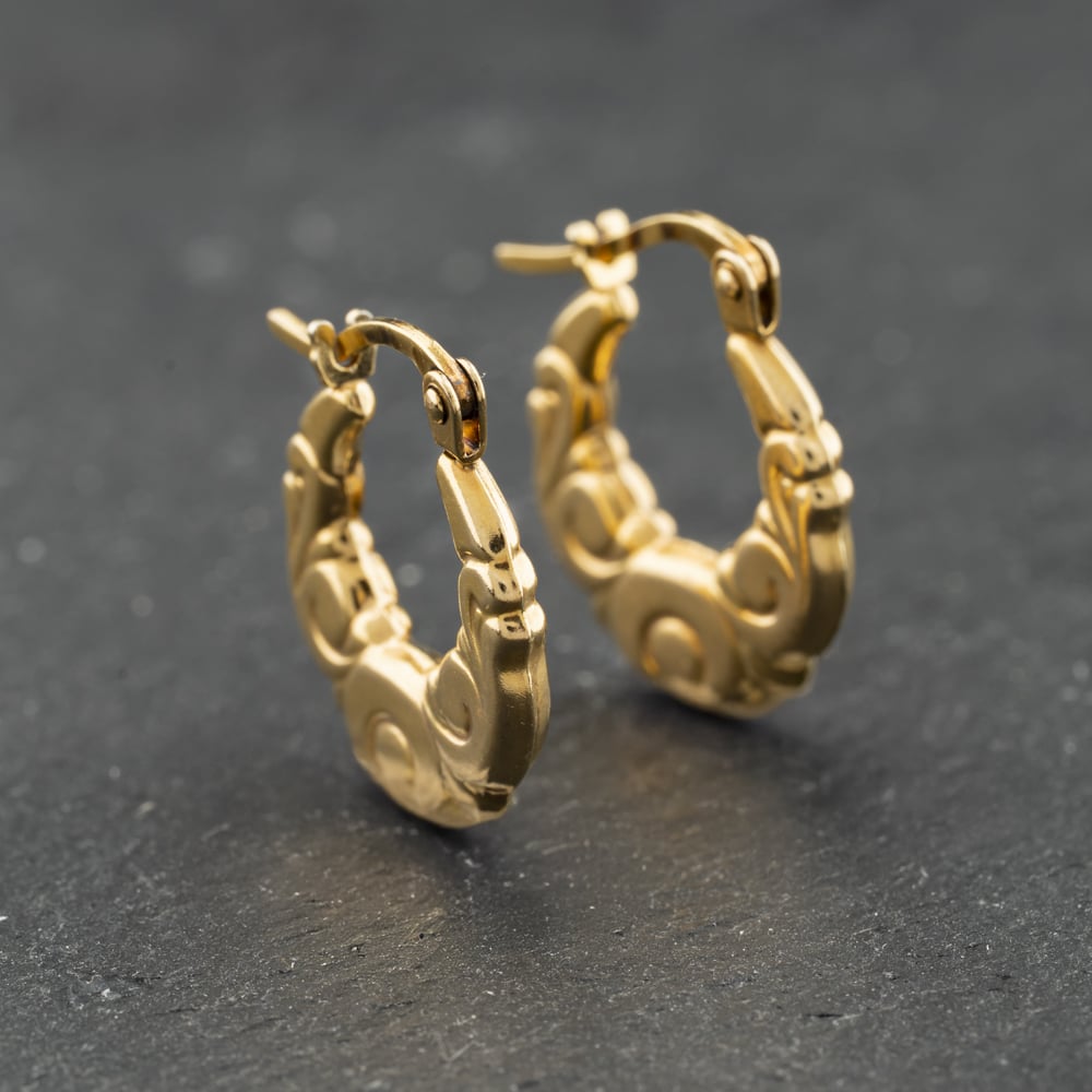 Second Hand Yellow Gold Small Patterned Creole Earrings 41174225