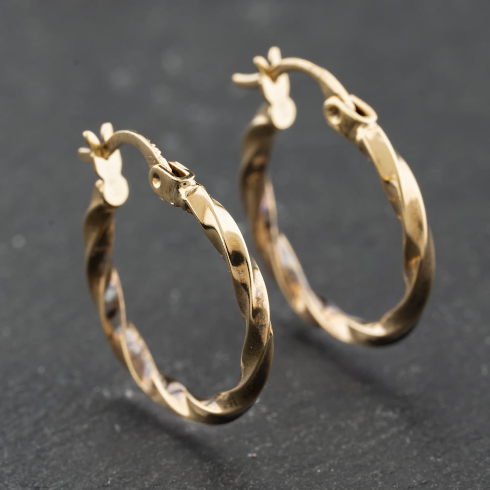 Second Hand Yellow Gold 21mm Twisted Hoop Earrings 41174236