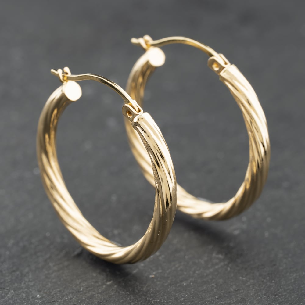 Second Hand Yellow Gold 26mm Twisted Hoop Earrings 41174238