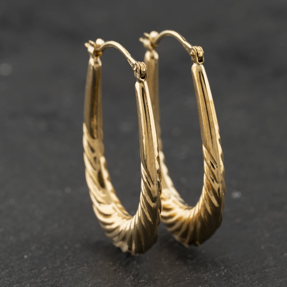 Second Hand 9ct Yellow Gold 33mm Ridged Creole Earrings 41174278