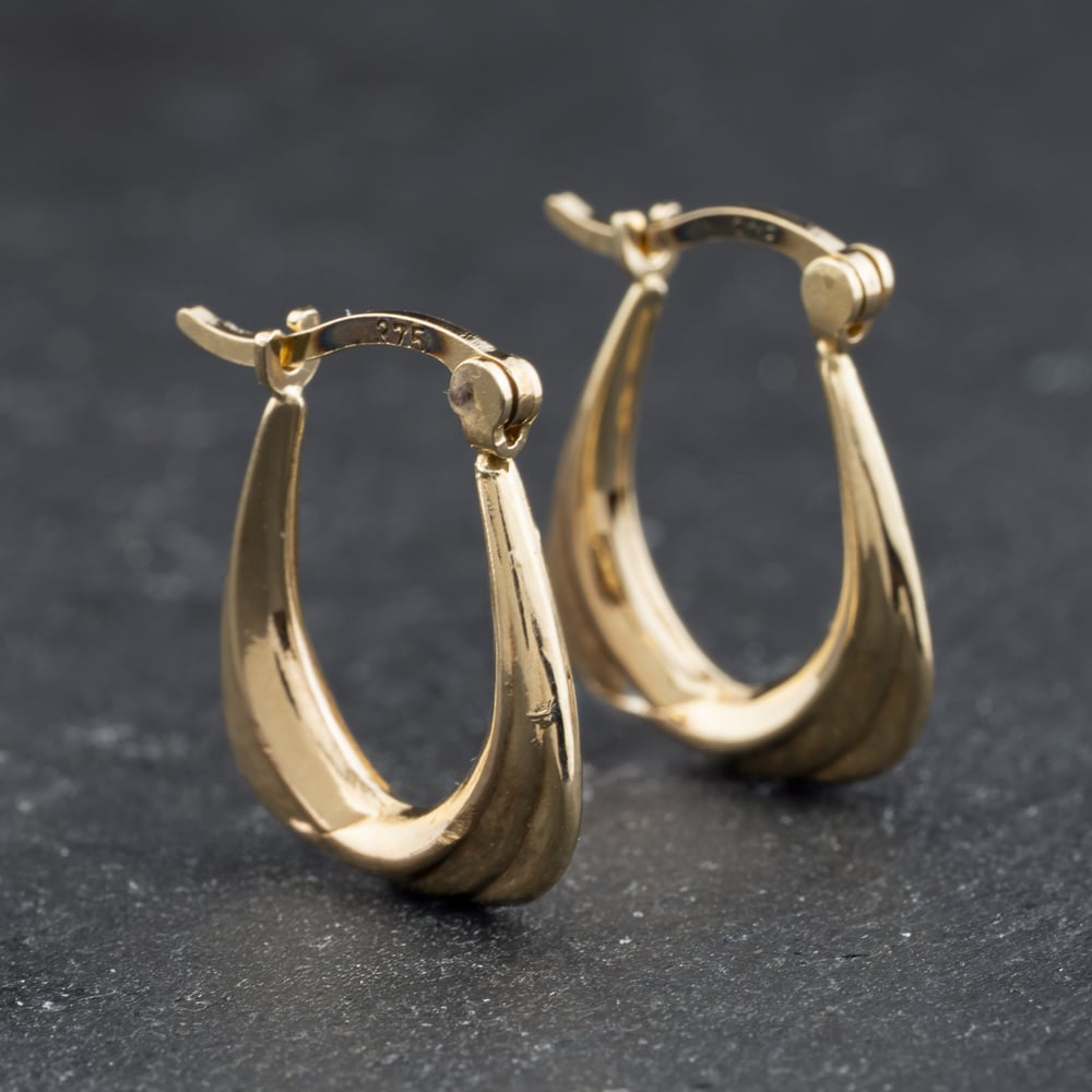 Second Hand 9ct Yellow Gold 17mm Textured Stirrup Shape Creole Earrings 41174315