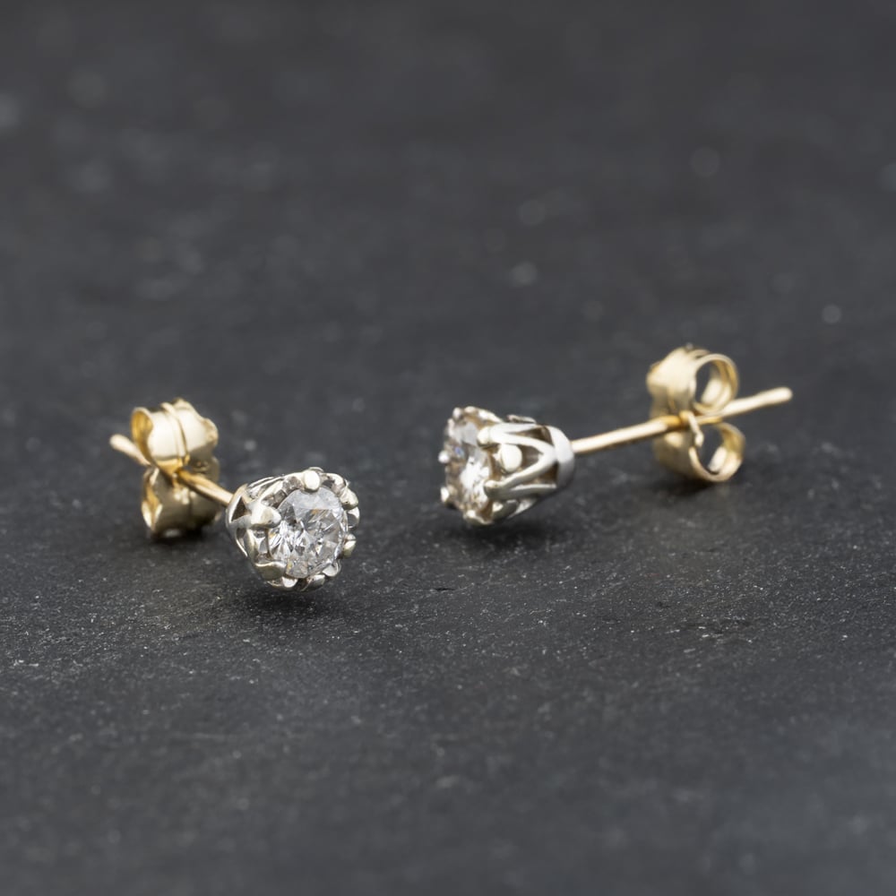 Second Hand 9ct Two Colour Gold 4.5mm Diamond Stud Earrings 41174319