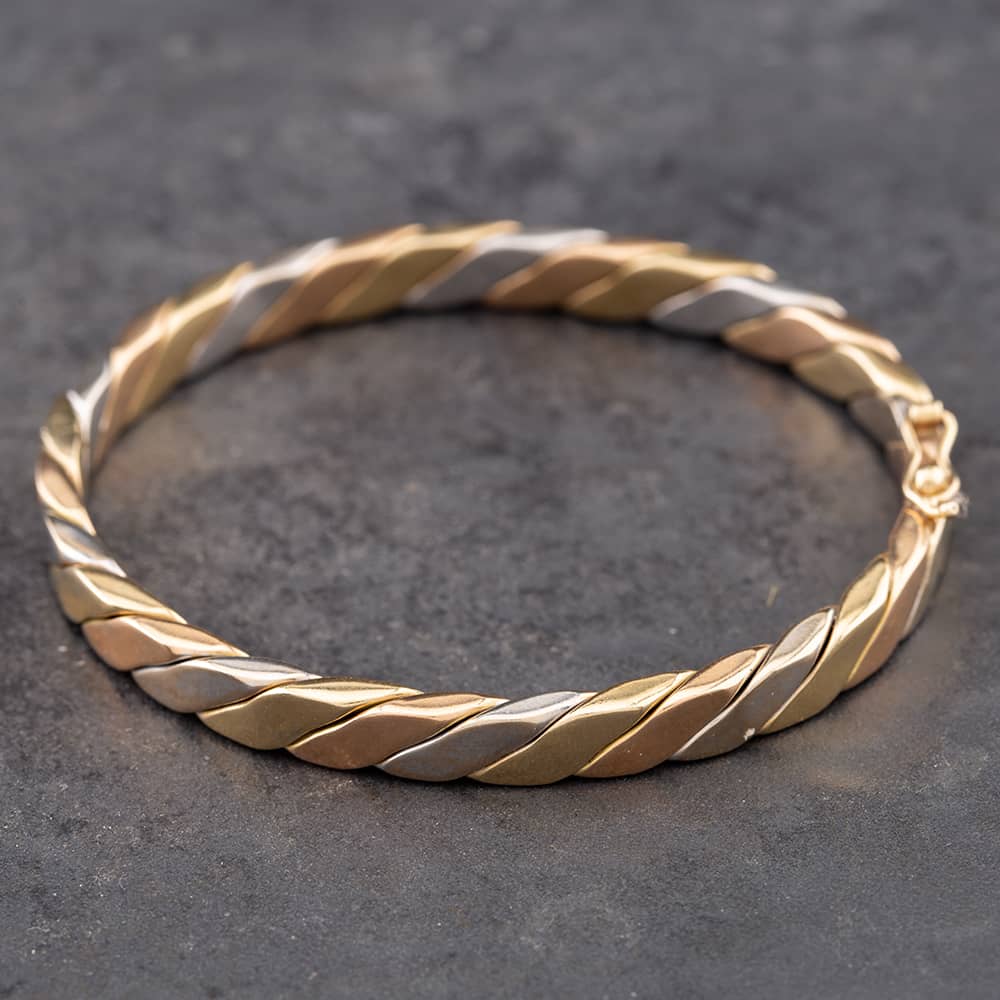 Second Hand 9ct Three Colour Gold Flat Twist Standard Hinged Bangle 41211182