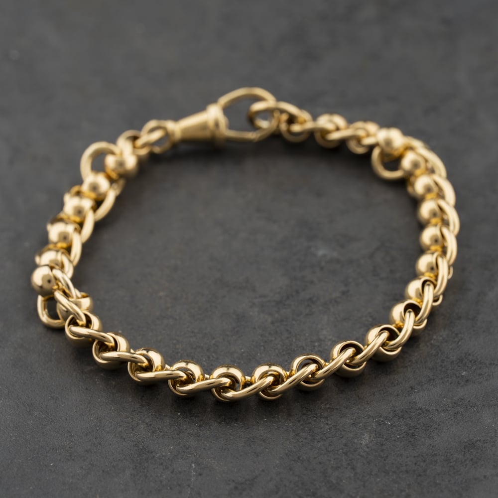 Second Hand 9ct Yellow Gold Roller Ball 7.5 Inch Chain Bracelet 41281855