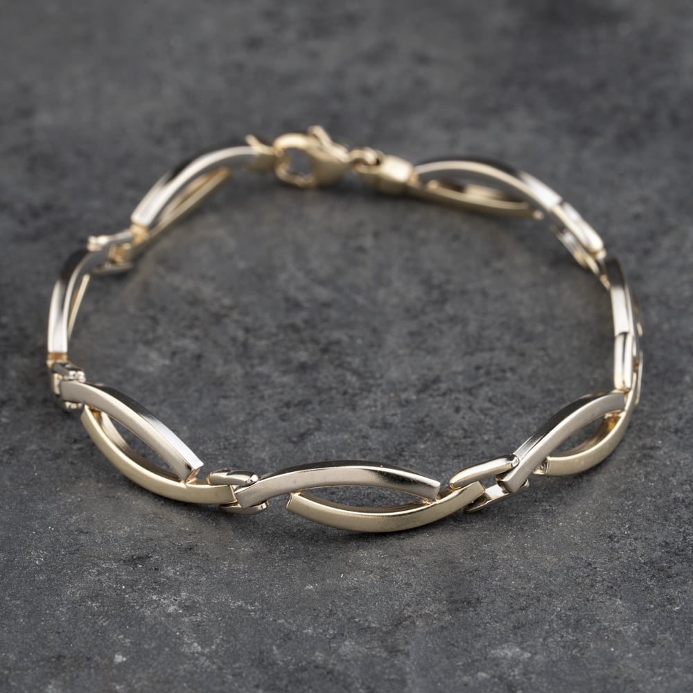 Second Hand 9ct Two Colour Gold Fancy 7 Inch Chain Bracelet 41281885