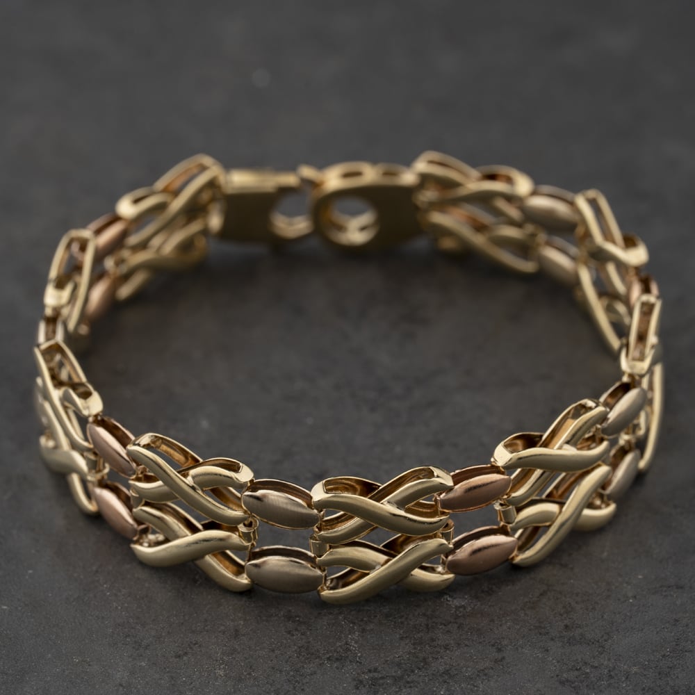 Second Hand 9ct Three Colour Gold 7.5 Inch Fancy Chain Bracelet 41281913