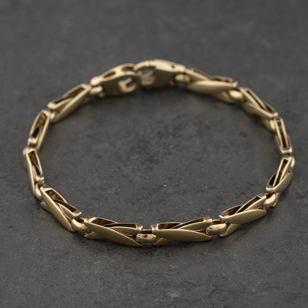 Second Hand 9ct Yellow Gold Kiss 7.5 Inch Fancy Chain Bracelet 41281937
