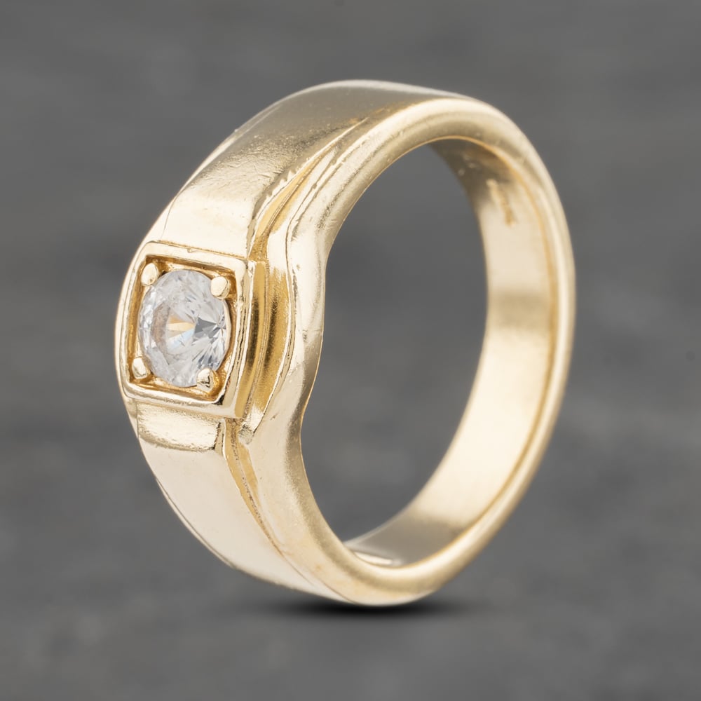 Second Hand 9ct Yellow Gold Cubic Zirconia Signet Ring 41341898