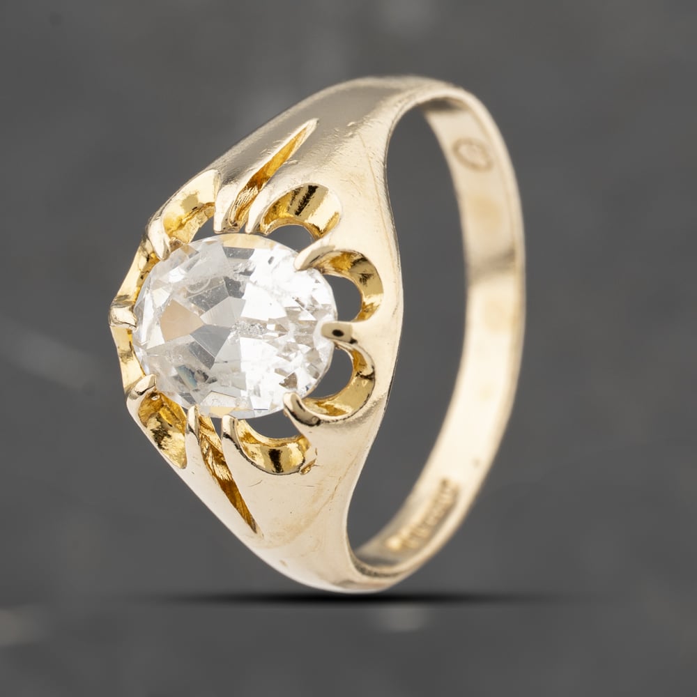 Second Hand 9ct Yellow Gold Cubic Zirconia Oval Signet Ring 41342106
