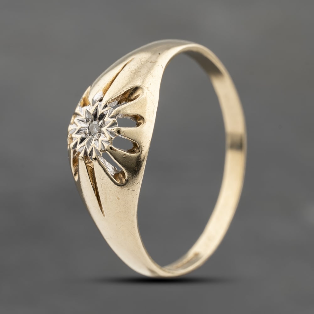 Second Hand 9ct Yellow Gold 0.01ct Diamond Signet Ring 41342145