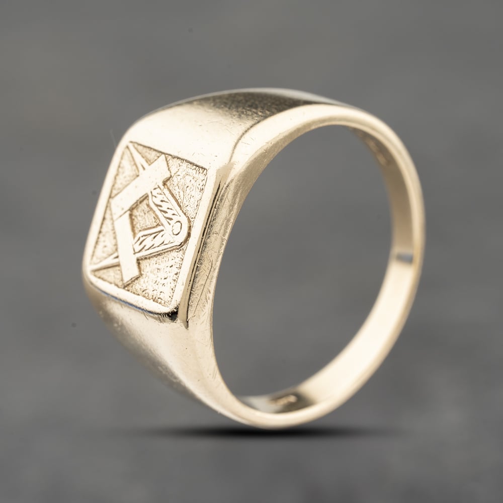 Second Hand 9ct Yellow Gold Masonic Signet Ring 41342366
