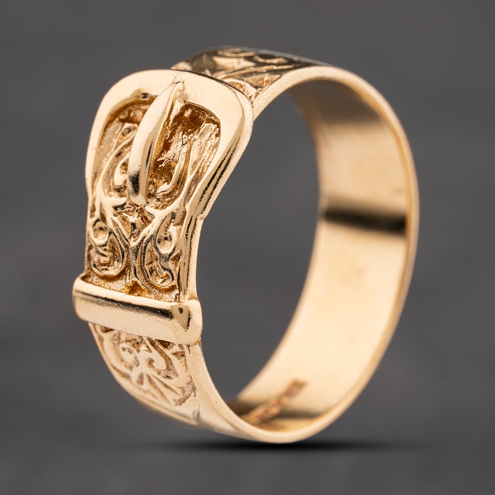 Second Hand 9ct Yellow Gold Patterned Buckle Ring 41342408