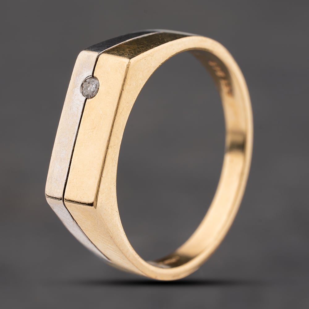 Second Hand 9ct Yellow Gold Diamond Oblong Signet Ring 41342414