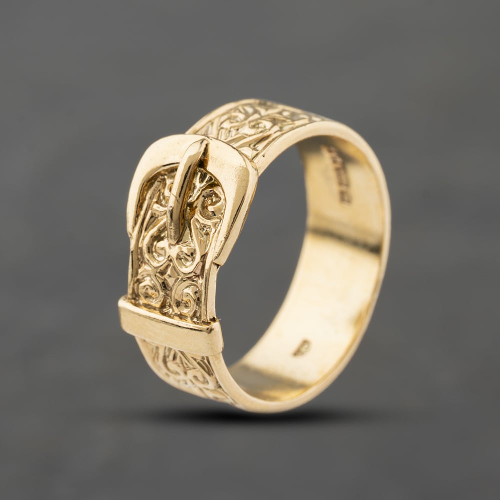 Second Hand 9ct Yellow Gold Patterned Buckle Ring 41342465