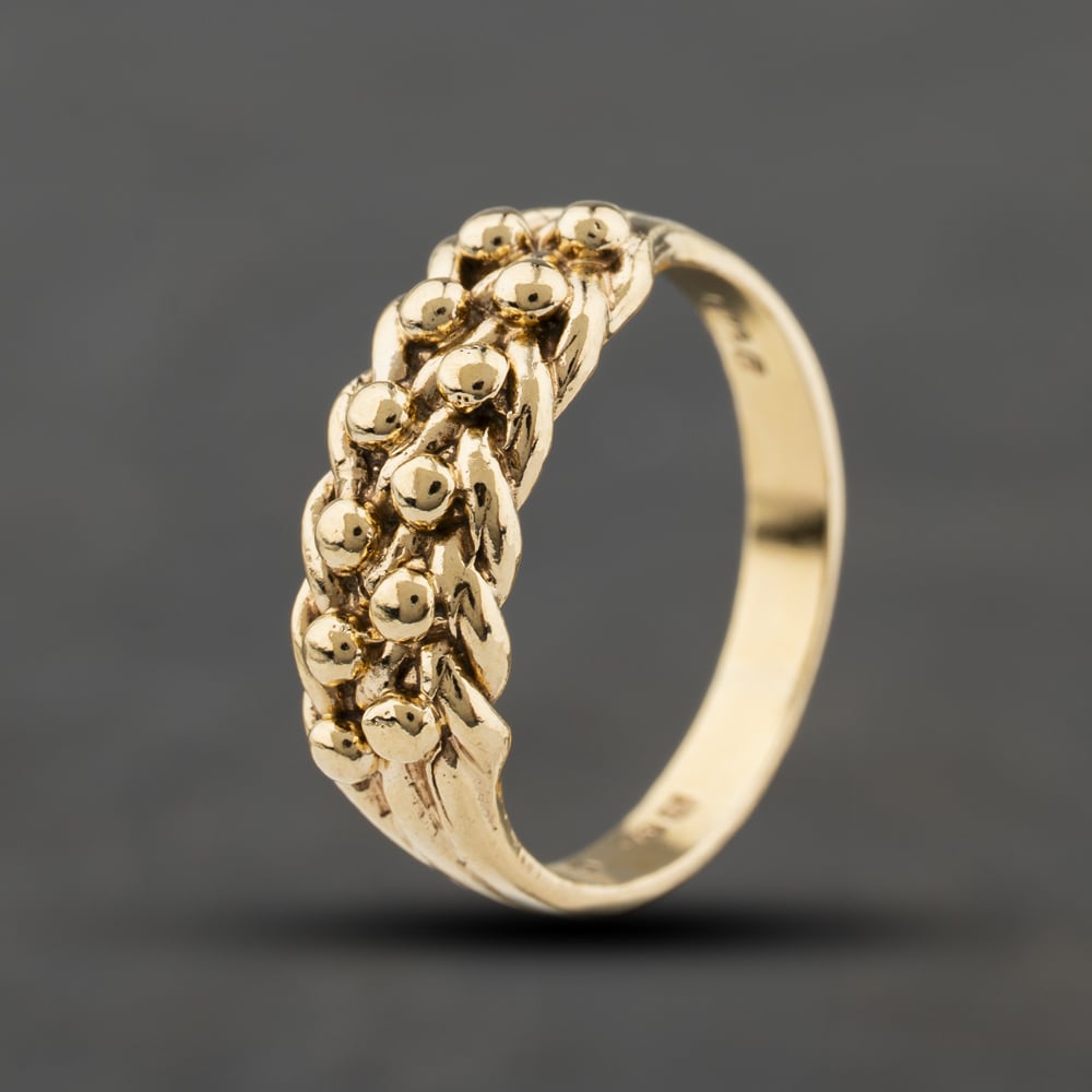 Second Hand 9ct Yellow Gold Two Row Keeper Ring 41342480