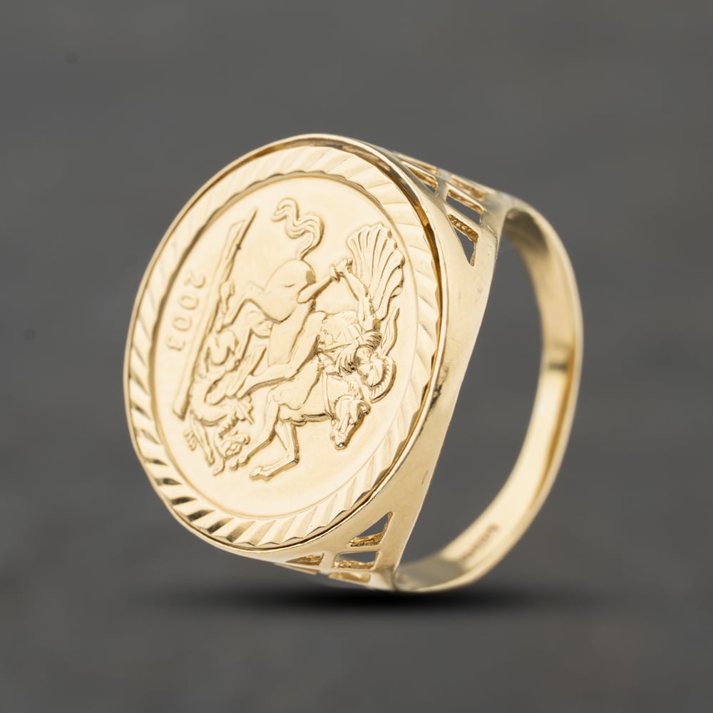 Second Hand 9ct Yellow Gold St George Coin Ring 41342482