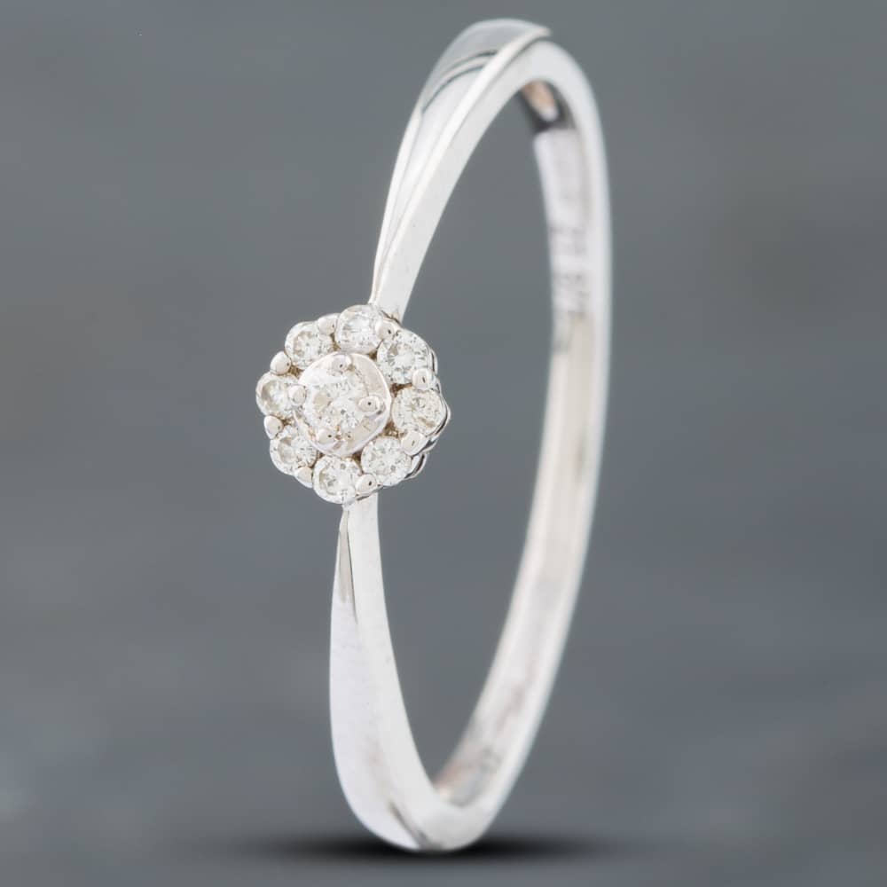 Second Hand 9ct White Gold 0.10ct Brilliant Cut Diamond Round Flower Cluster Ring 41381884