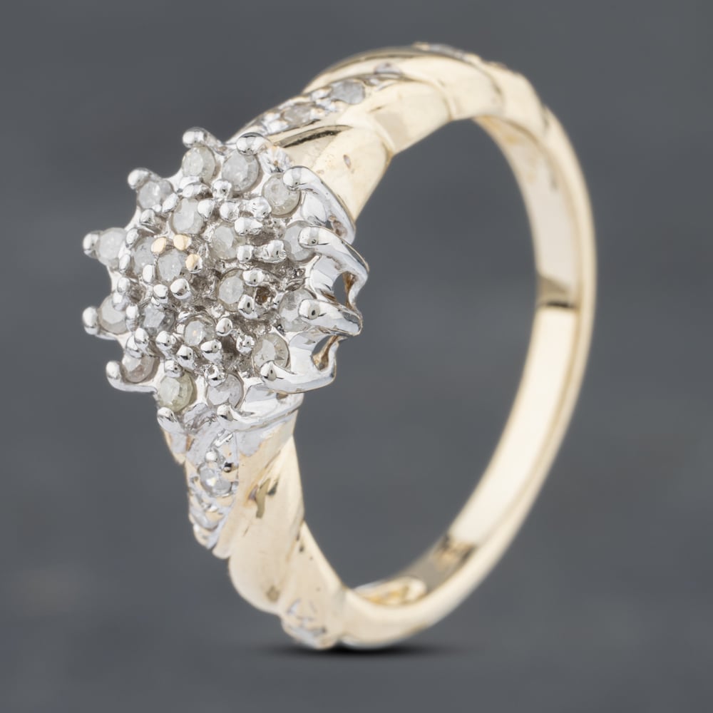 Second Hand 9ct Yellow Gold 0.25ct Brilliant Cut Diamond Flower Cluster Ring 41382332