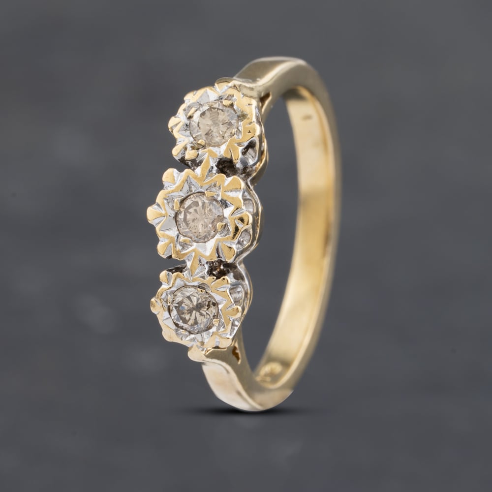 Second Hand 9ct Yellow Gold Brilliant Cut Diamond Three Stone Ring 41382842