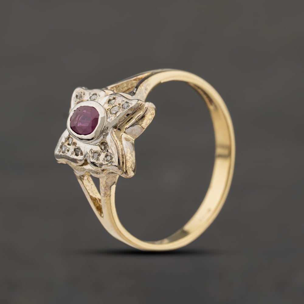 Second Hand 9ct Two Colour Gold Ruby & 0.04ct Diamond Butterfly Dress Ring 41383006