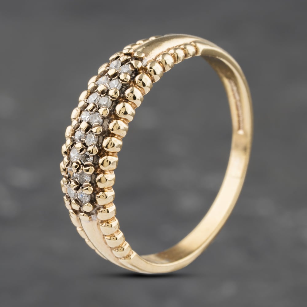 Second Hand 9ct Yellow Gold Diamond Graduated Band Two Row Ring 41383052