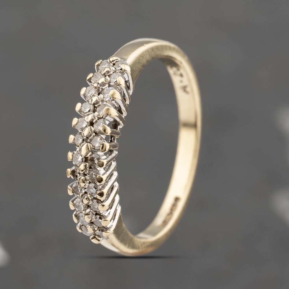 Second Hand 9ct Yellow Gold 0.20ct Diamond Two Row Ring 41383430