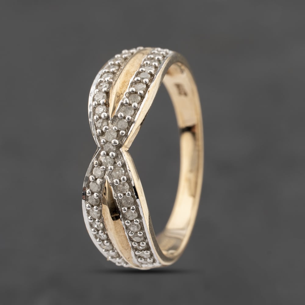 Second Hand 9ct Yellow Gold Diamond Crossover Ring 41383452