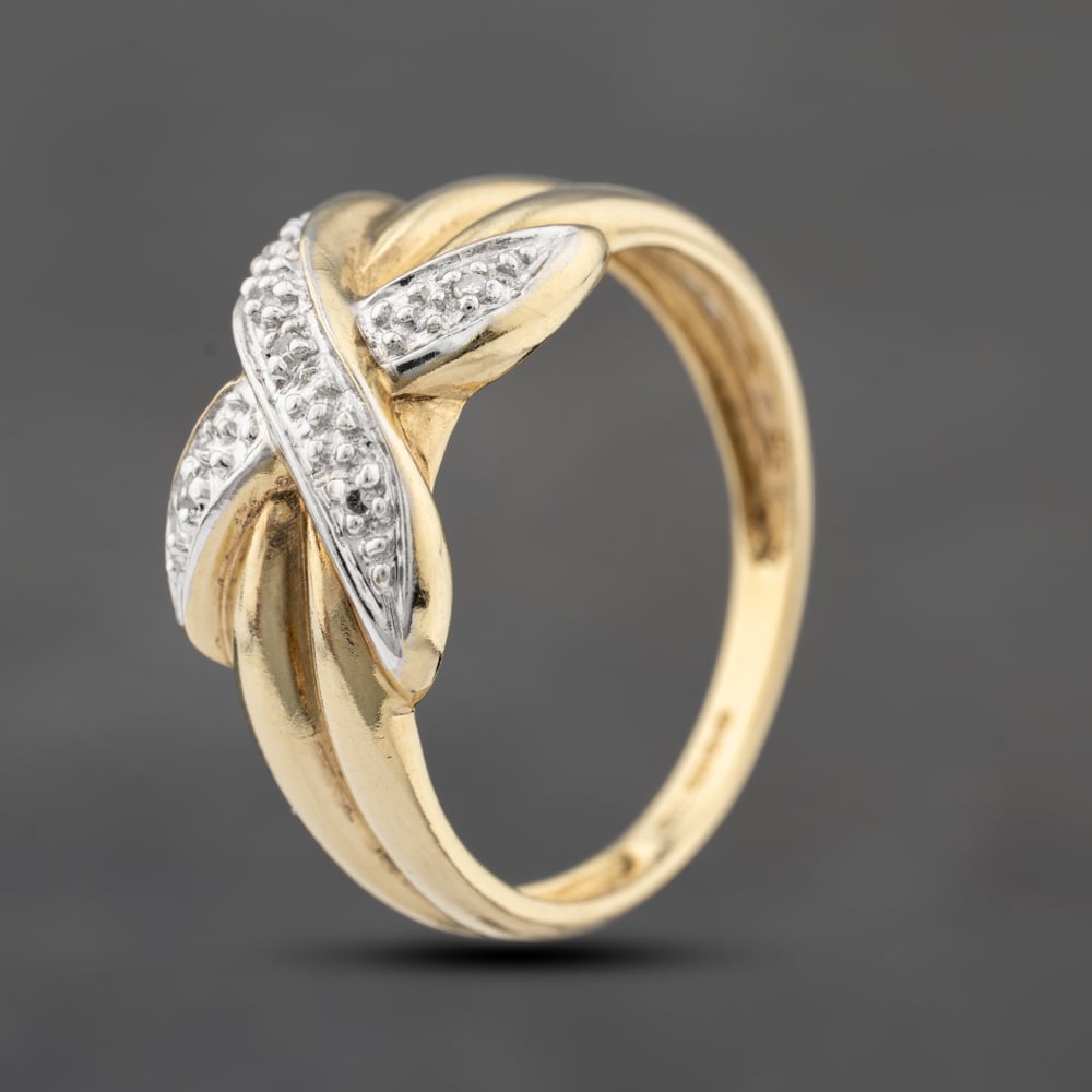 Second Hand 9ct Yellow Gold 0.02ct Diamond Crossover Dress Ring 41383518