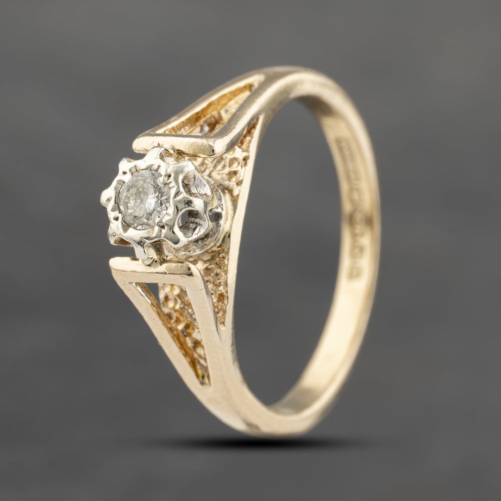 Second Hand 9ct Yellow Gold 0.15ct Brilliant Cut Diamond Solitaire Ring 41383646
