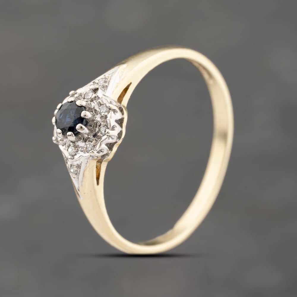 Second Hand 9ct Yellow Gold Diamond & 0.10ct Brilliant Cut Sapphire Cluster Ring 41383664