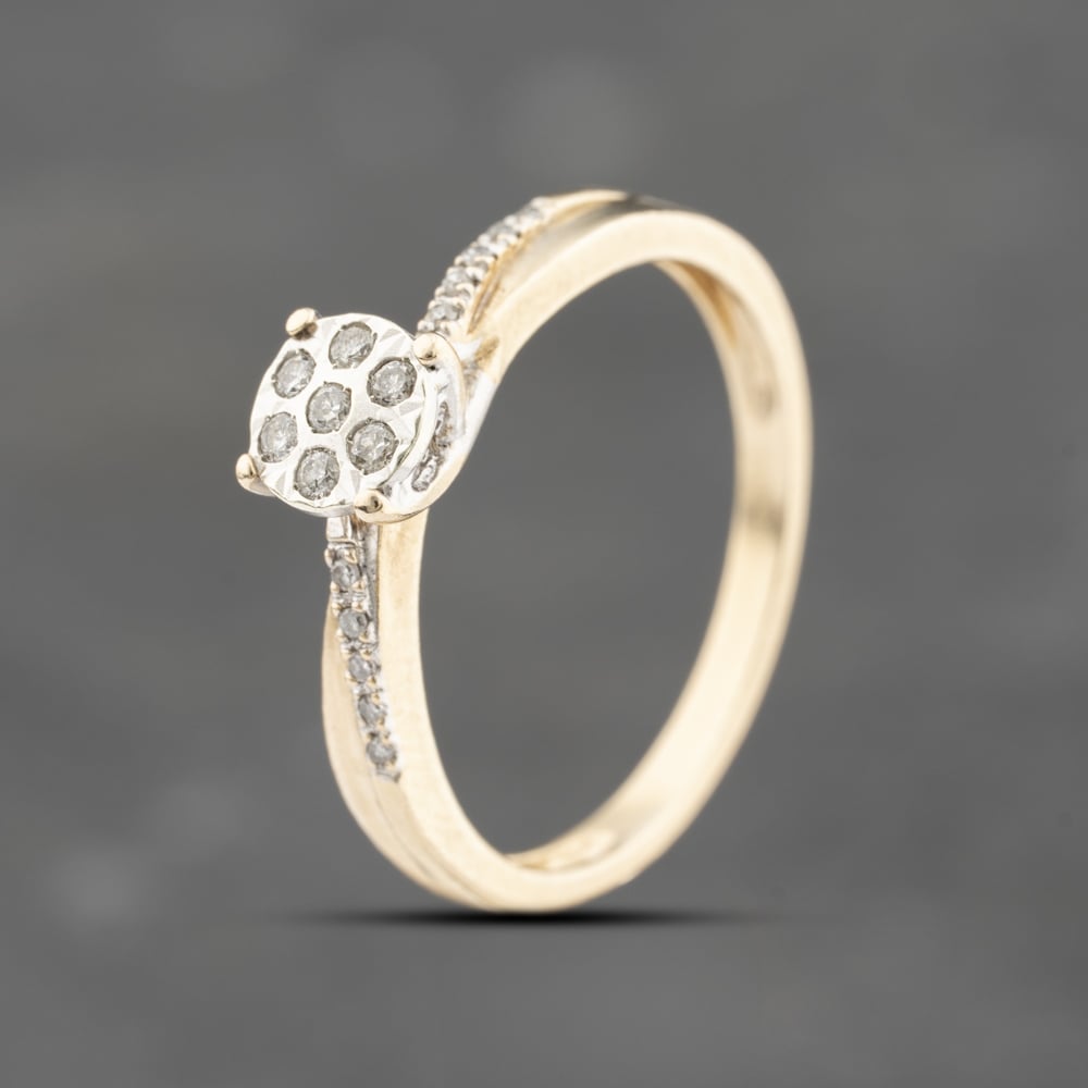 Second Hand 9ct Yellow Gold 0.06ct Brilliant Cut Diamond Cluster Ring 41383694