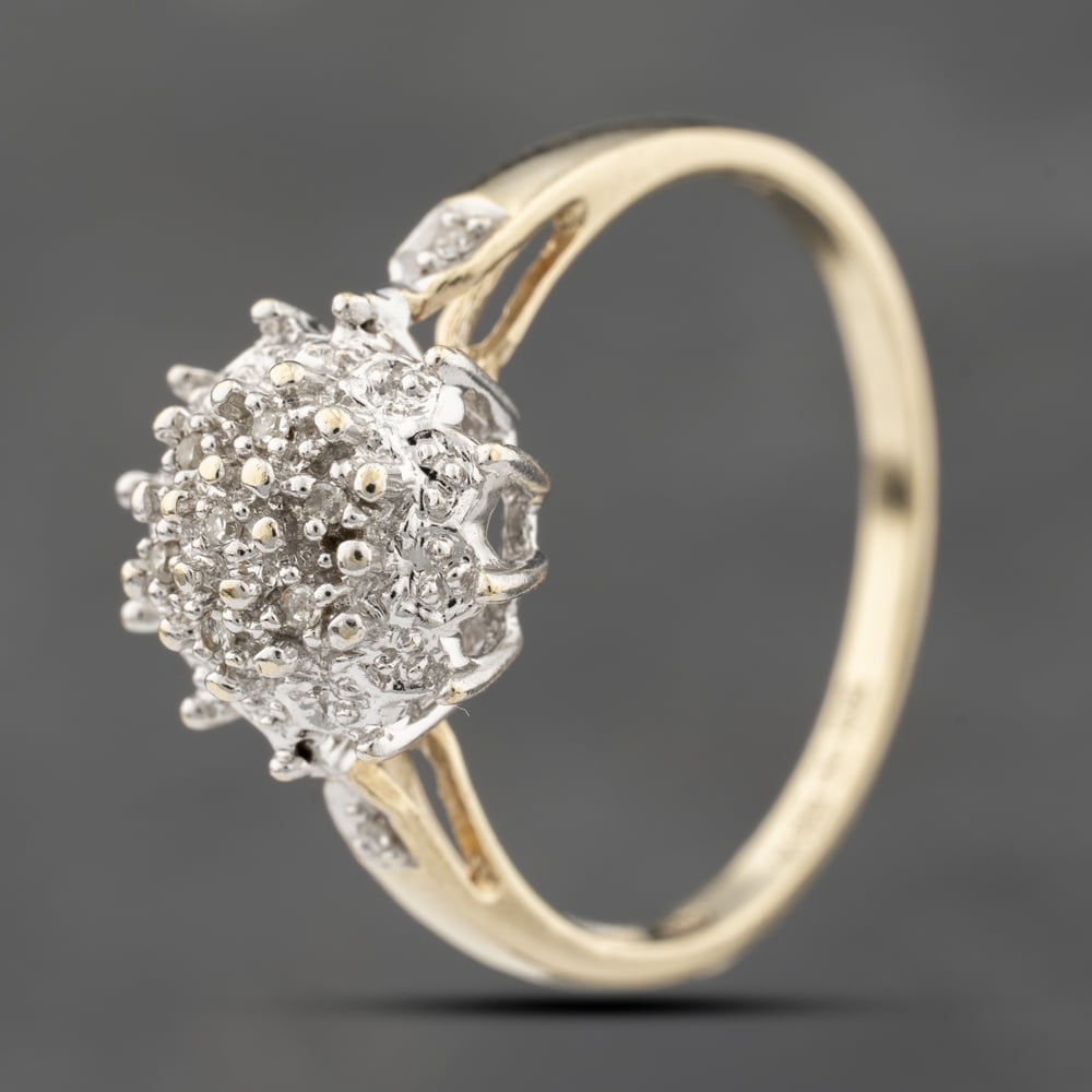Second Hand 9ct Yellow Gold 0.05ct Diamond Cluster Ring 41383826