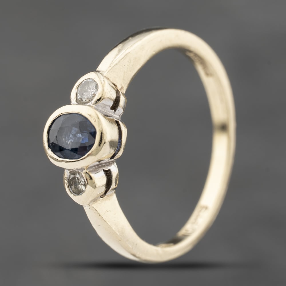Second Hand 9ct Yellow Gold Sapphire & 0.10ct Brilliant Cut Diamond Three Stone Ring 41383831