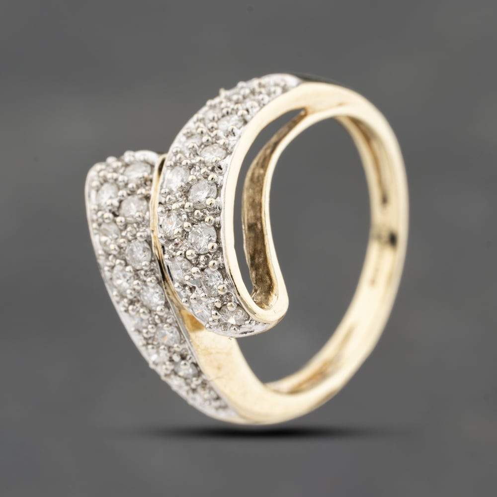 Second Hand 9ct Yellow Gold 0.50ct Brilliant Cut Diamond Pave Style Crossover Ring 41383853
