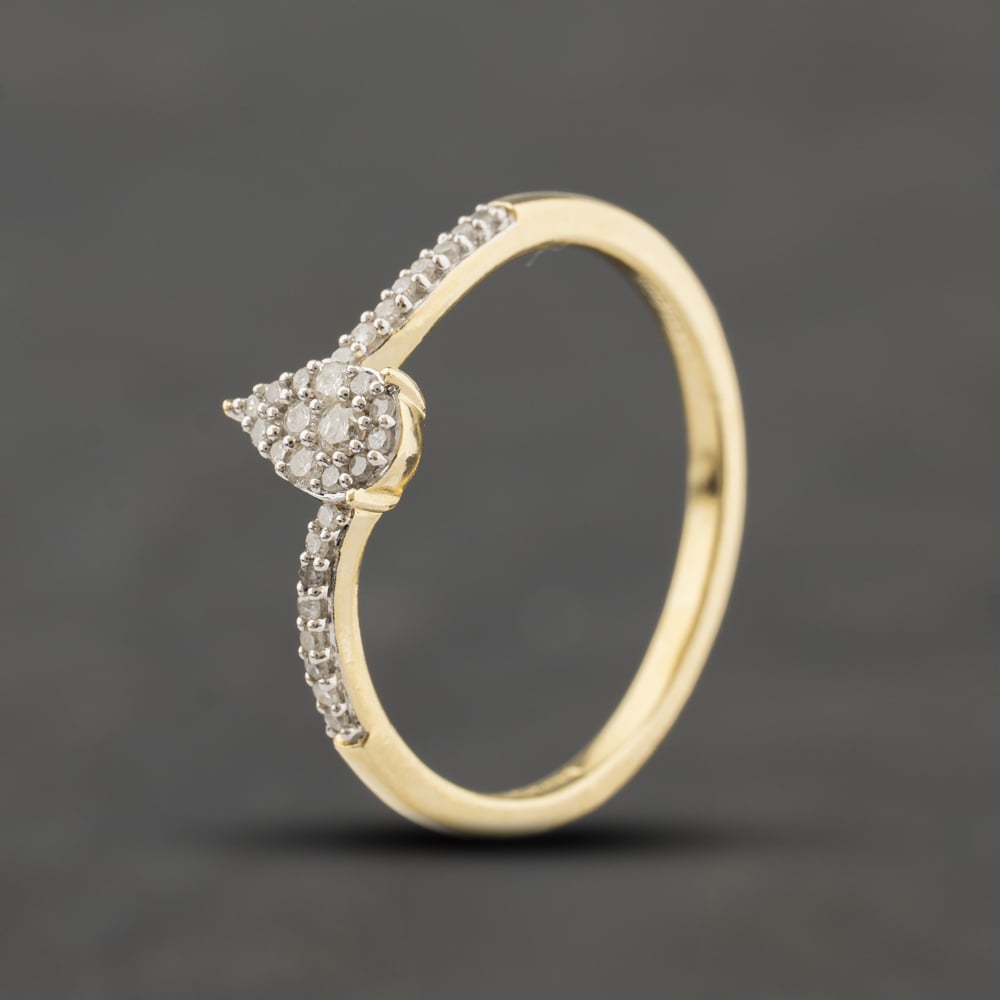 Second Hand 9ct Yellow Gold 0.15ct Brilliant Cut Diamond Pear Shaped Cluster Ring 41383864