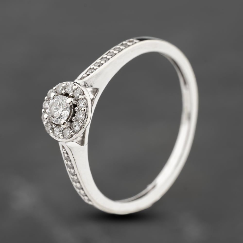 Second Hand 9ct White Gold 0.25ct Brilliant Cut Diamond Halo Ring 41383885